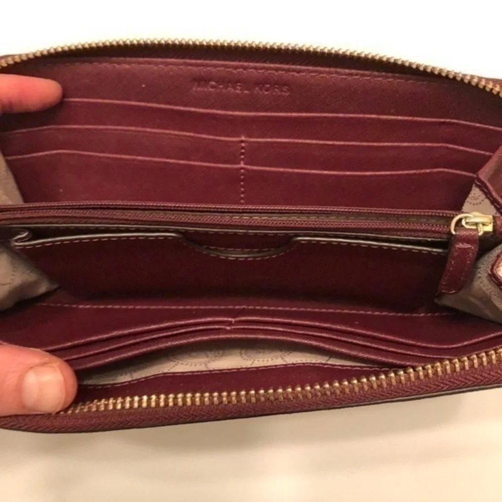 Michael kors burgundy continental zipper wallet